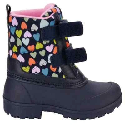 NEW Carter's Kid Navy Blue Grey Waterproof Strap Fleece Lined Heart Snow Boot - Image 1 of 2