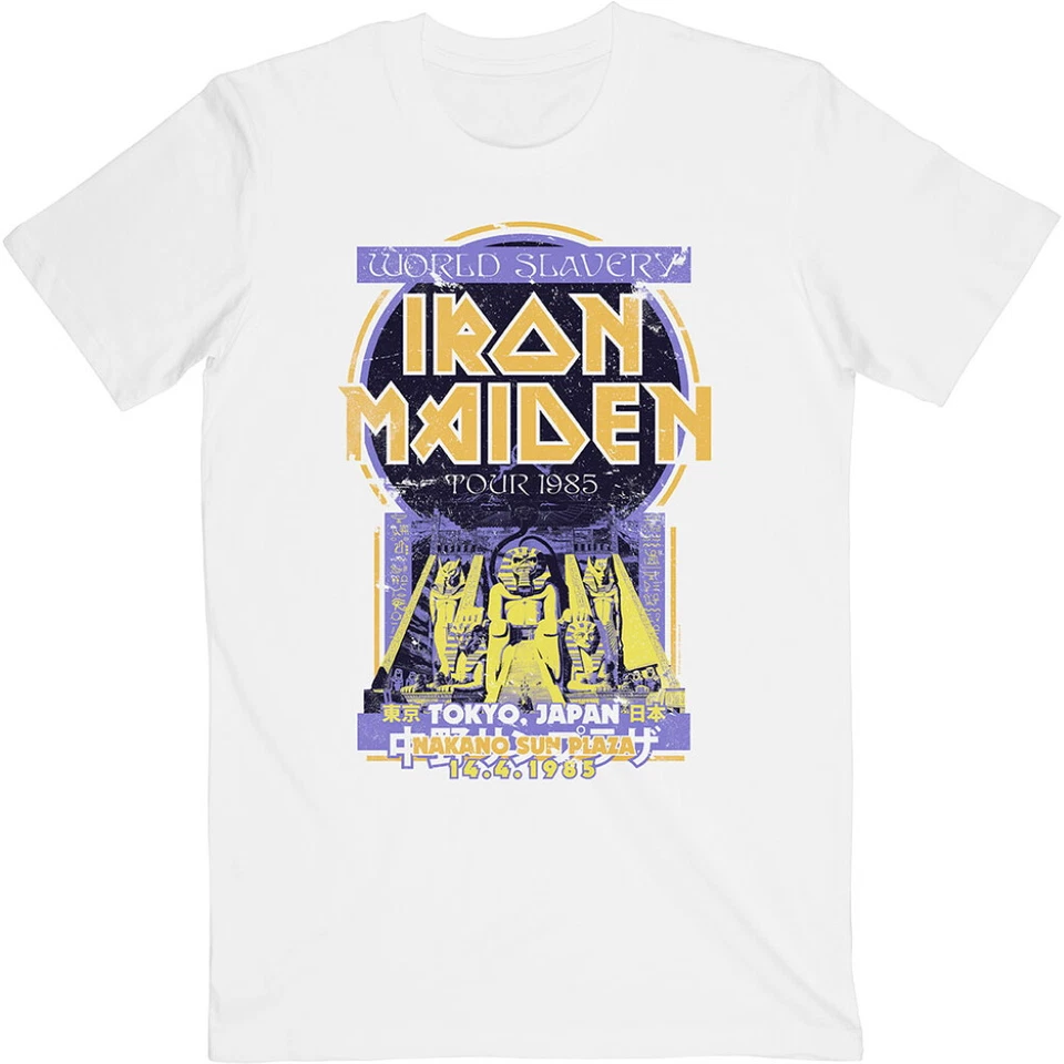 Iron Maiden 'Powerslave Japan Flyer' (Blanc) T-Shirt - NOUVEAU ET OFFICIEL!