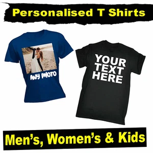 PERSONALISED T-Shirt - CUSTOM TEXT T Shirt tee Plain Shirts lot Mens Womens Kids - Picture 1 of 4