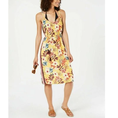Miken Women's Floral Tropic Print Swim Cover-Up Slip Dress Size M Yellow New - Image 1 of 4