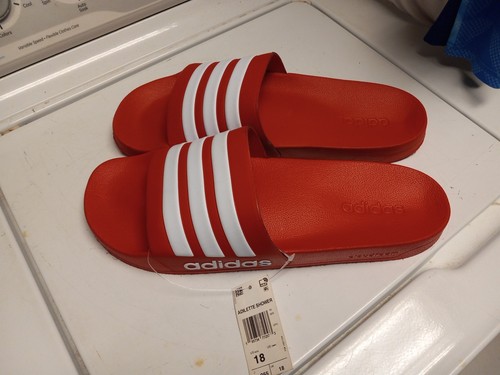 Scivoli doccia Adidas ROSSO unisex Adilette NUOVI con ETICHETTE taglia 18