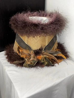 🔥9”x7” Boho Bell Shape Soft Fabric Feathered Lamp Shade, Gold/red Velvet - Image 1 of 4