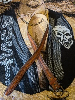 复古美国制造全粒棕色皮革腰带尺寸 36/38 西式风格 — 第 1/4 张图片