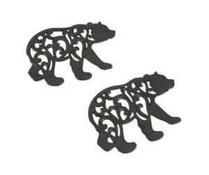 Set of 2 Black Enamel Cast Iron Bear Kitchen Trivets Lodge Decor - Picture 1 of 4