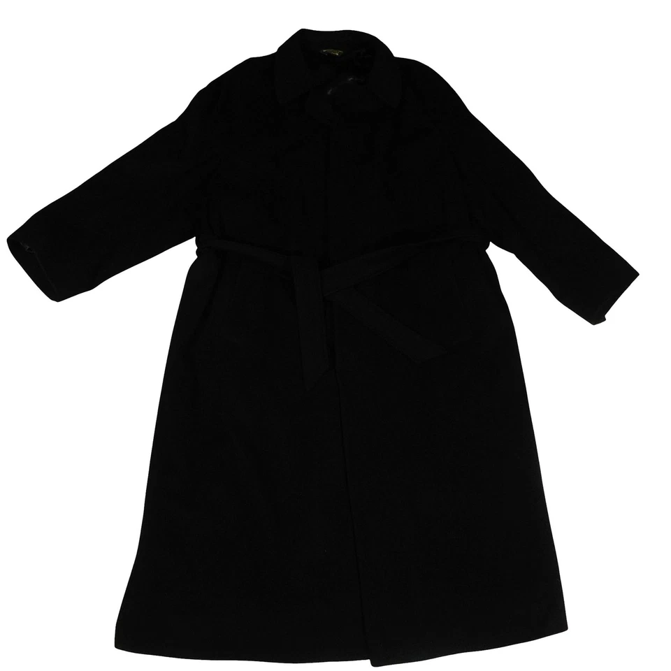 Saks Fifth Avenue 100% Cashmere Wool Coat Belt 44R Black Trench Overcoat  - Image 1 of 4