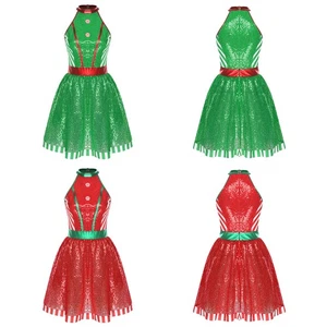 Women Xmas Dress Sexy Christmas Festival Candy Cane Cosplay Sleeveless Sequins - Picture 1 of 24