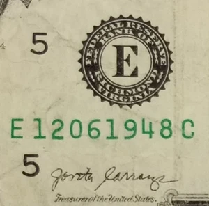 Birthday Anniversary Dollar December 6, 1948 Fancy Serial Number 2017A E C Note - Picture 1 of 8