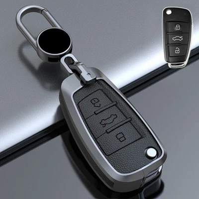 1x For Audi A3 A4 Q5 Q7 A6 S3 S4 S6 RS Zinc Alloy Leather Car Key Fob Case Cover - Image 1 of 4
