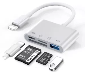 8 Pin to SD Memory Card Reader USB OTG Adapter For iPhone 14 13 12 11 XR XS iPad - Picture 1 of 17