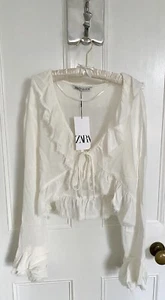 Zara Ruffled Textured Asymmetric Hem Blouse In Ecru L BNWT RRP £35.99 LAST ONE - Picture 1 of 17
