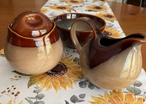 *3 PC SET* Sango Nova Brown CREAMER, SUGAR w LID & BOWL # 4933 Glazed - Picture 1 of 14