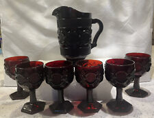 Vntg Mid-Century Cape Cod 1876 Ruby Red Glass Footed 46 Oz Pitcher,  & 6Goblets