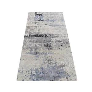 Alfombra de corredor anudada a mano de lana y seda de diseño Galaxy de 2'7""x5'9"" gris R87345 - Imagen 1 de 7