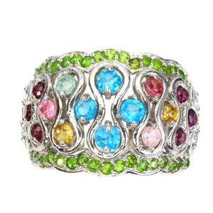 925 Sterlingsilber Ring Rund Apatit Turmalin Aquamarin Edelstein Schmuck 8 - Bild 1 von 9