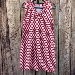 Talbots Women’s Red White Sleeveless Stretch Shift Dress Size S Ruffle Neckline - Picture 1 of 7