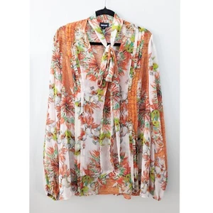 Roberto Cavalli Just Cavalli Floral Polyester Tie Neck Blouse Multicolor Size 44 - Picture 1 of 10