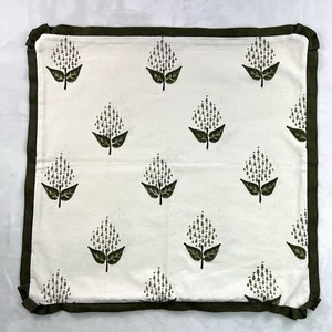 JSH 100% Cotton Ivory Green Botanical Pillow Cover 21”x21” Green Trim Zip Close - Picture 1 of 17
