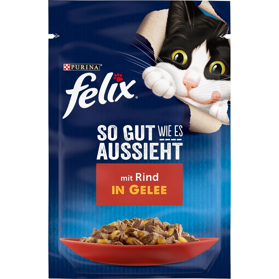 So gut wie es aussieht Katzenfutter nass in Gelee mit Rind 26er Pack 26 x 85g - Bild 1 von 4