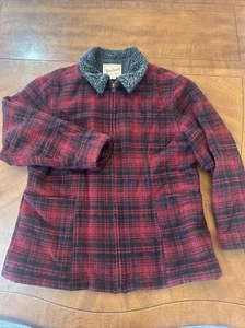 VTG Woolrich Womens Red and Black Plaid Wool Full Zip Jacket Size XL Made in USA - Picture 1 of 9