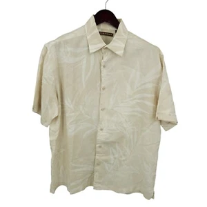 Cubavera Hawaiian Shirt Mens Large Beige Floral Button Up Aloha Vacation Linen - Picture 1 of 12