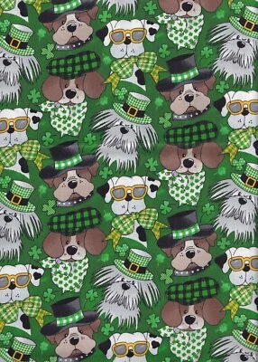 Ткань традиции St Patricks день собаки на зеленый 100% хлопок цена за ярд - Изображение 1 из 3