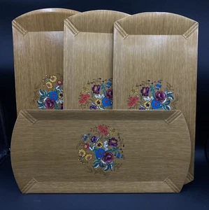 MCM Set of 4 HASKO Ornamental Floral  TV Lap Trays USA 16” X 7.75” - Picture 1 of 14