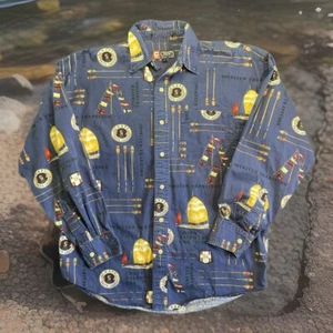 Vintage Ralph Lauren Chaps Camp Shirt Sz M Sail Boat Yacht USA Nautical AOP - Picture 1 of 12