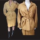 Vtg 1980s Buttery-Soft BUTTERNUT Color *LAMBSKIN LEATHER Skirt Suit  Sz-M
