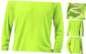 Men's UPF 50+ Rash Guard Long Sleeve Sun Protection Large Fluorescent Green - Picture 1 of 7