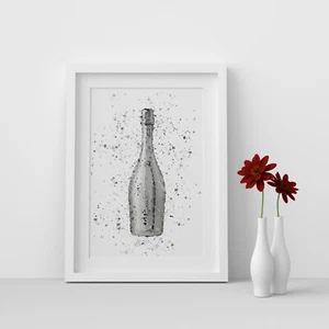 Bottega White Gold Prosecco Bottle Watercolour Splash A3,A4,4x6 Wall Art Prints - Picture 1 of 2