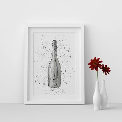 Bottega белое золото шампанское бутылка акварельной Splash A3, A4, 4x6, стена искусства гравюры - Изображение 1 из 2