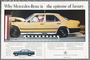 1989 MERCEDES BENZ 2-page advertisement, crash test Mercedes-Benz ad - Foto 1 di 3