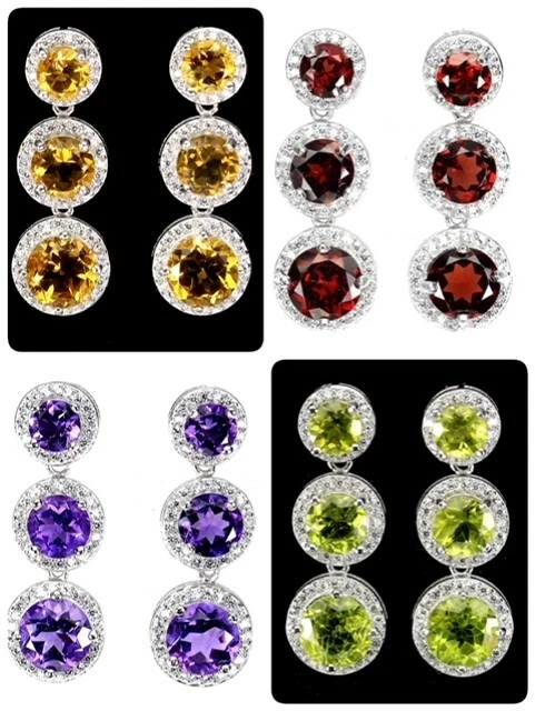925 Sterling Silver Earrings Round Peridot Citrine Garnet Amethsyt 7mm Gemstone - Image 1 of 4