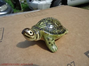 Vintage Brush McCoy Pottery Turtle Figurine Green Brown 4.75” - Picture 1 of 3