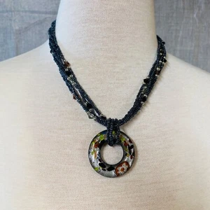 Collar de Cuentas Multistrand Centro Vidrio Focal Donut Cuentas Multicolor Ajustable - Imagen 1 de 19