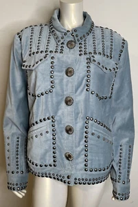 Double D Ranch Balcones Blue Velvet Inez Jacket NWT 2X Conchos Studs Pockets NEW - Picture 1 of 16