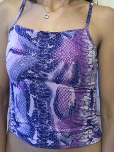 spaghetti strap stretch vest top Jus D’Orange Paris Vintage. Purple snakeskin S - Picture 1 of 14