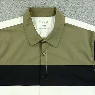 Guess Shirt Mens XL Extra Large Black Green White Slim Fit Camp Bowling - Image 1 of 4