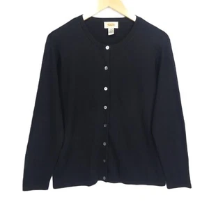 Talbots Petites Solid Black Medium Silk Cardigan Button Front Stretch Sweater - Picture 1 of 7