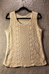 Túnica solitaria para mujer talla M encaje forrada frontal cuello redondo beige 0073 - Imagen 1 de 11