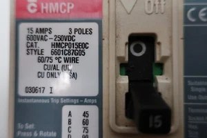 Protector de circuito de motor Cutler Hammer HMCP015EOC 3 polos 15 amperios 600 voltios serie C - Imagen 1 de 5