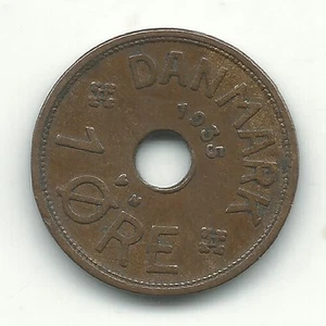 VERY NICE HIGH GRADE XF 1935 DENMARK ONE 1 ORE-OCT323 - Picture 1 of 2