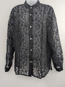 Samantha Grigio Taglia 10 Pizzo Trasparente Manica Lunga Bottoni Roll Tab Opzione  - Foto 1 di 8