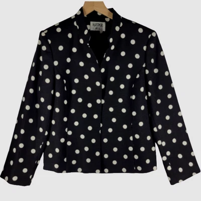 Vintage 90s Kasper Black White Polka Dot Blazer 14 Retro Classic Career Timeless - Image 1 of 4