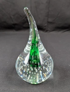 Adam Jablonski Crystal Teardrop Paperweight Blown Glass Signed Vintage Green 5" - Picture 1 of 9