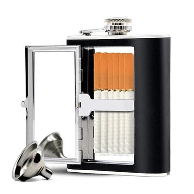 Stainless Steel Flask, Leak-proof Pocket Hidden Flasks with Built-in Cigarett... - Image 1 of 4