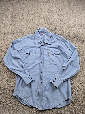 Vintage Levi's Shirt Large Chambray Western Orange Tab Pockets Long Sleeve 70s - Image 1 of 4