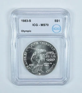 1983-S Olympic Discus Commemorative Silver Dollar MS70 ICG - Picture 1 of 5
