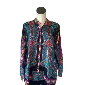 Neu mit Etikett $ 248 Johnny Was Seline mehrfarbige Knopfleiste Bluse C12924 Boho-Chic 100 % SEIDE M - Bild 1 von 11