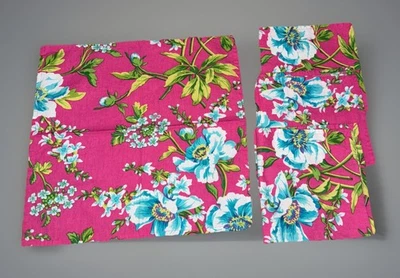 Juego de 4 servilletas April Cornell azul turquesa rosa floral jardín algodón usadas en excelente estado Foto 1 de 4